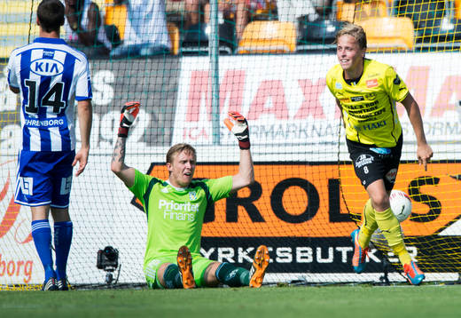 Mjällbys Robin Strömberg jublar