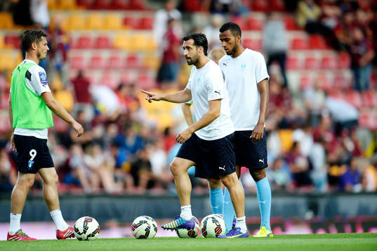 Malmö FFs Markus Rosenberg (tv) Matias Concha (m) och