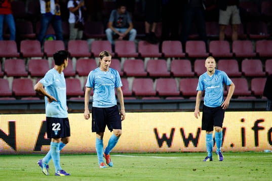 Malmö FFs  Amin Nazari (tv) Markus Halsti (m) och Anton