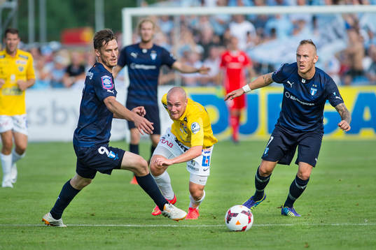 Malmö FFs Markus Rosenberg (v) och Magnus Eriksson (h)
