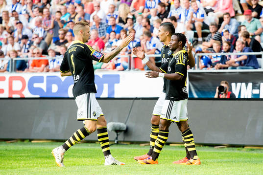 AIKs Alexander Milosevic och Nabil Bahoui jublar