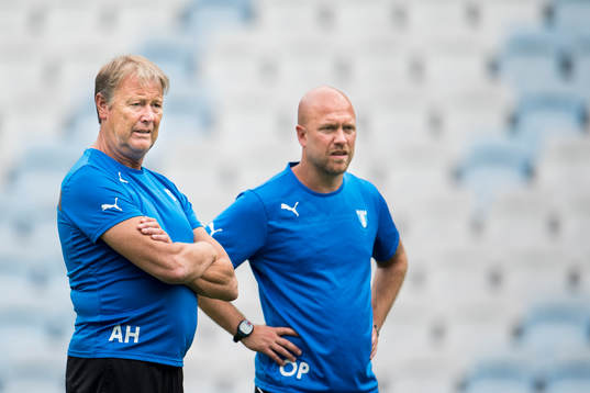 Malmö FFs tränare Åge Hareide och assisterande tränare