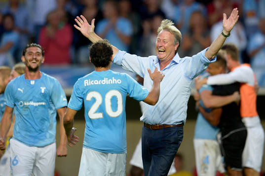 Malmö FFs tränare Åge Hareide jublar med Ricardo