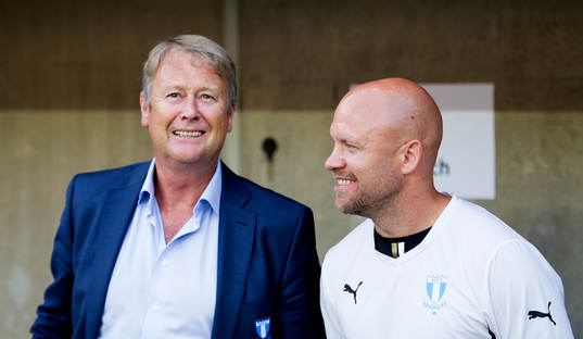 Malmö FFs tränare Åge Hareide och assisterande tränare