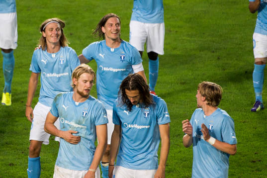 Malmö FFs målvakt David Bičík och Markus Halsti är