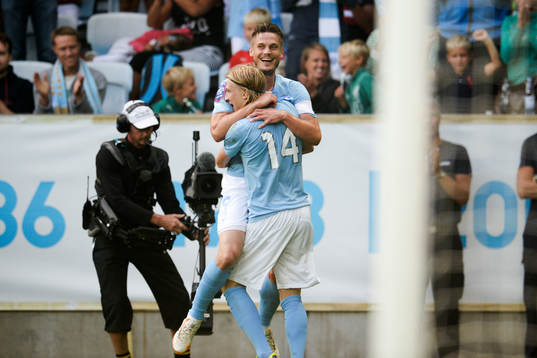Malmö FFs Markus Rosenberg och Simon Kroon jublar