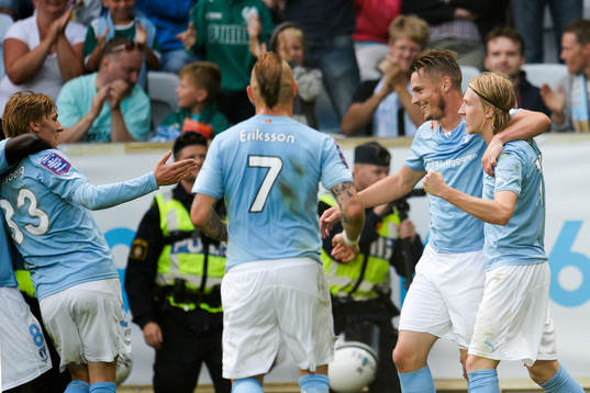 Malmö FFs Markus Rosenberg och Simon Kroon jublar