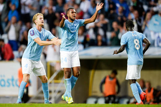 Malmö FFs Filip Helander, Isaac Kiese Thelin och Enock