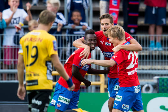 Helsingborgs David Accam, Mikael Dahlberg och Jere Uronen