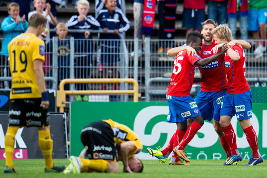 Helsingborgs David Accam, Mikael Dahlberg och Jere Uronen