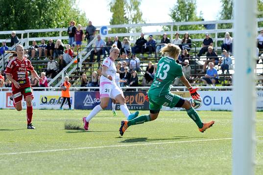Rosengårds Anja Mittag sätter 2-1 bakom Piteås målvakt