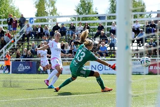 Rosengårds Anja Mittag sätter 2-1 bakom Piteås målvakt