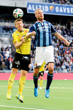 Djurgårdens Fredrik Stenman och Mjällbys Viktor Agardius