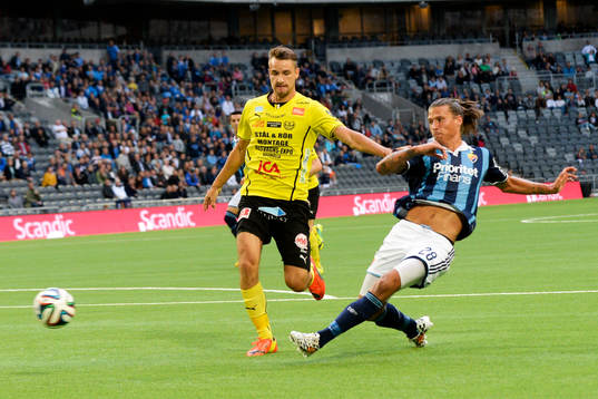 Djurgårdens Aleksandar Prijovic och Mjällbys Jasmin Sudic