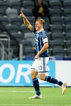 Djurgårdens Emil Bergström jublar