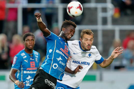 Halmstads King Osei Gyan och Norrköpings Emir Kujovic