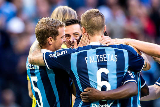 Djurgårdens Haris Radetinac jublar med sina lagkamrater