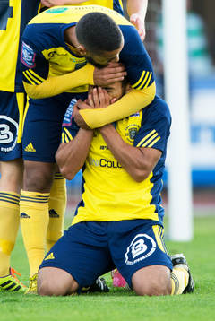 Ängelholms Othman El Kabir har gjort 1-0 och Albin