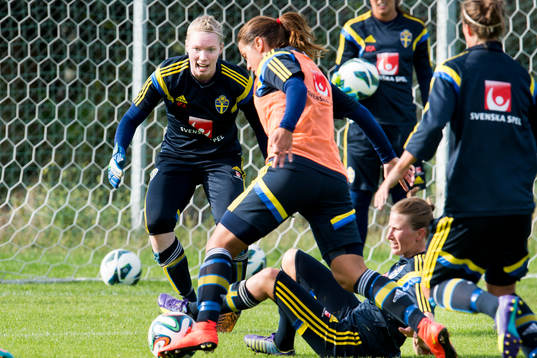 Grötigt framför Sveriges målvakt Hedvig Lindahl