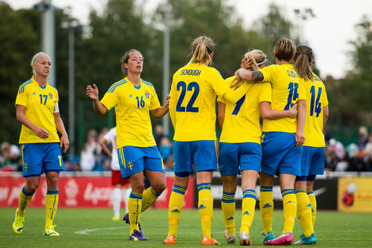 Sveriges spelare jublar