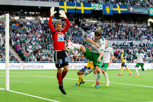 Ljungskiles målvakt Alex Horwath och Hammarbys Thomas