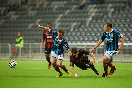 Djurgårdens Aleksander Faltsetas (v) och Emil Bergström