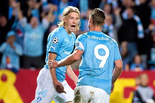 Malmö FFs Markus Rosenberg jublar med Simon Kroon