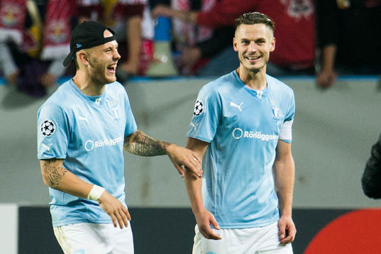 Malmö FFs två målskyttar Magnus Eriksson och Markus
