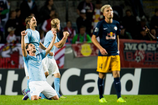 Malmö FFs Agon Mehmeti, Markus Halsti och Filip Helander