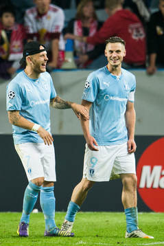 Malmö FFs två målskyttar Magnus Eriksson och Markus