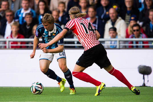 Djurgårdens Simon Tibbling och Malmö FFs Simon Kroon