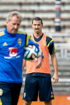 Sveriges Zlatan Ibrahimovic och förbundskapten Erik Hamrén