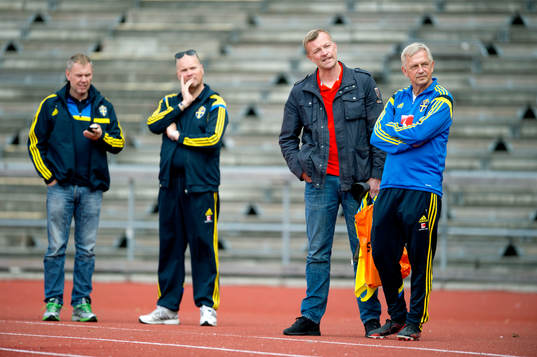 Sveriges förra målvakt Magnus Hedman och Lars Richt