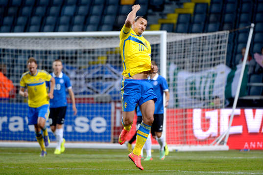 Sveriges Zlatan Ibrahimovic jublar