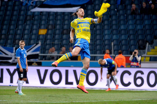 Sveriges Zlatan Ibrahimovic jublar