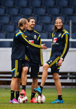 Ola Toivonen, Zlatan Ibrahimovic och Jonas Olsson pratar