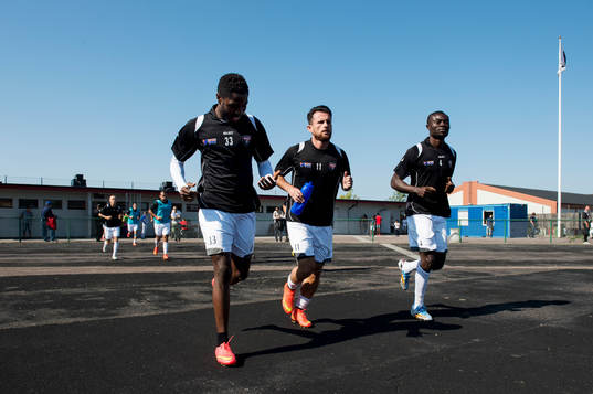 FC Rosengårds Dennis Anwi, Ylli Shabani och Emmanuel Okine
