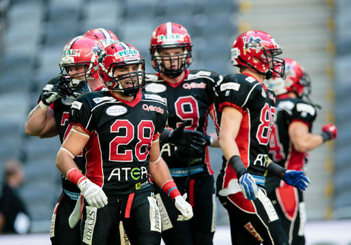 Carlstad Crusaders Jack Moro gör en touchdown och