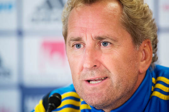 Förbundskapten Erik Hamrén på en presskonferens