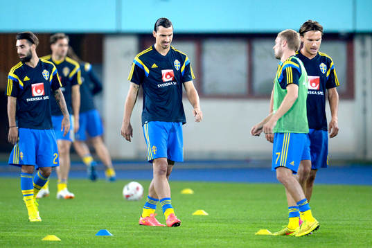 Sveriges Mattias Johansson, Zlatan Ibrahimovic och Albin