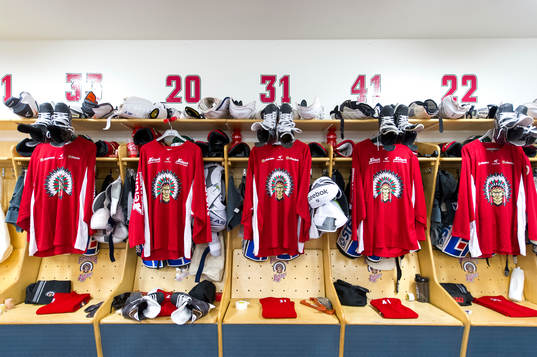 Frölundas omklädningsrum innan hockeymatchen i SHL mellan
