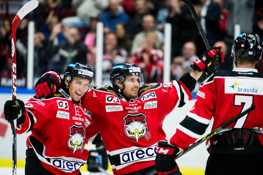 Malmö Redhawks Jens Jakobs (tv) och Mattias Persson (th)