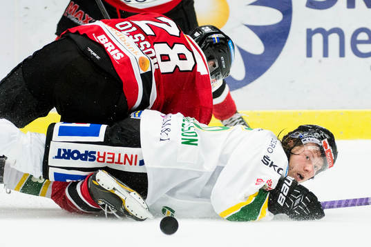 Björklövens Kim Karlsson och Malmö Redhawks Jens Olsson