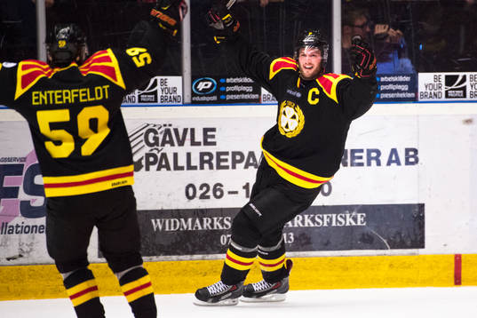 Brynäs Sebastian Enterfeldt, t.v, och Niclas Andersén