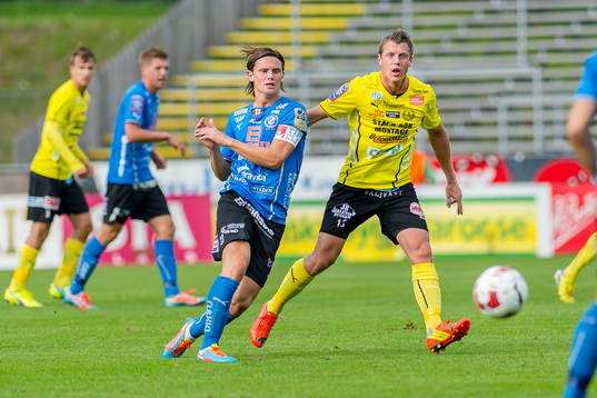 Halmstads Marcus Antonsson och Mjällbys Daniel Nilsson