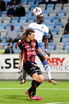 Norrköpings Alhaji Kamara nickar mot Brommapojkarnas mål