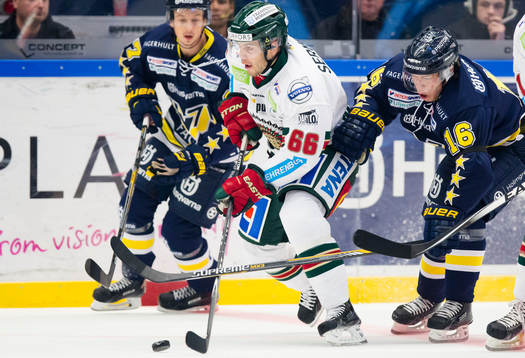s Christoffer Törngren (v) och HV71:s Filip Sandberg (h)