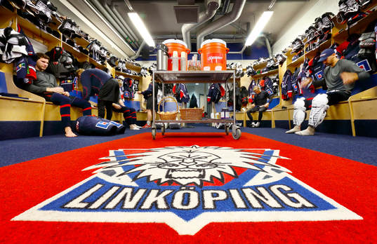 Linköpings omklädningsrum före ishockeymatchen i SHL