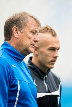 Malmö FFs tränare Åge Hareide och Magnus Eriksson