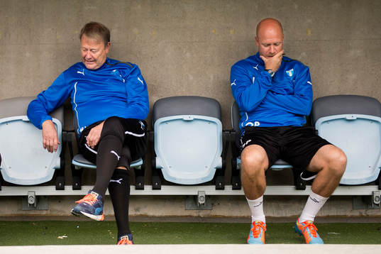 Malmö FFs tränare Åge Hareide och assisterande tränare